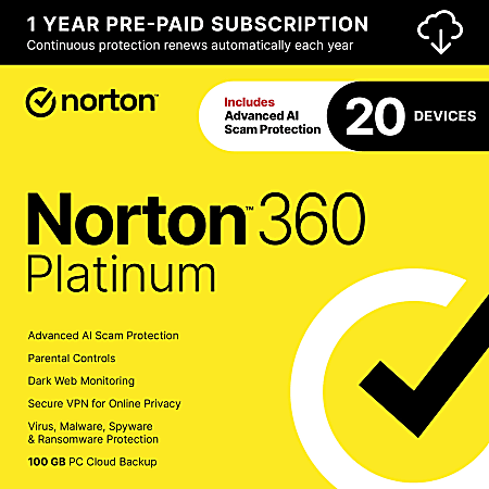 Norton 360 Platinum 100 GB 1 User 20 Device 12 Mo (Windows)