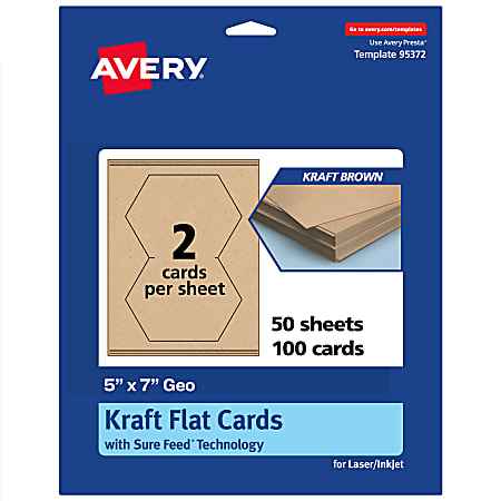 Avery® Printable Flat Cards With Sure Feed® Technology, 5"x7" Geo, Kraft Brown, Pack Of 100
