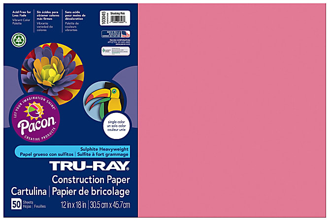 Tru-Ray® Construction Paper, 50% Recycled, 12" x 18", Shocking Pink, Pack Of 50