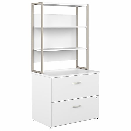 Bush Business Furniture Hybrid 24"D Lateral 2-Drawer File Cabinet With Shelves, White, Premium Installation
