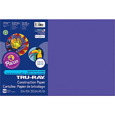 Tru-Ray Construction Paper, 76lb, 12 x 18, Purple, 50/Pack | Bundle of 5 Packs