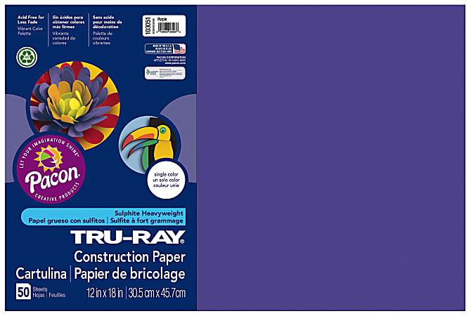 Tru-Ray® Construction Paper, 50% Recycled, 12" x 18", Purple, Pack Of 50