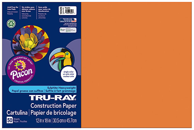 Tru-Ray® Construction Paper, 12" x 18" 50% Recycled, Pumpkin, 50 Sheets