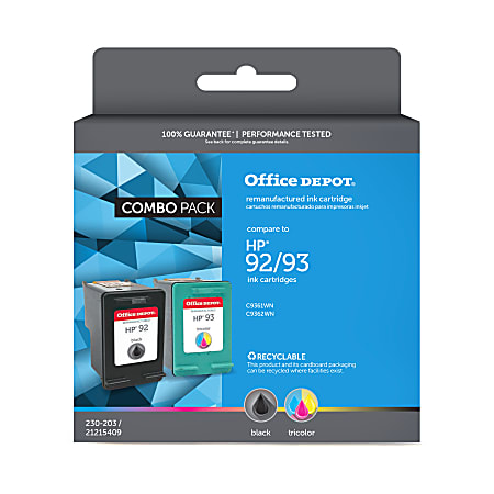 Office Depot® Brand Remanufactured Black And Tri-Color Ink Cartridge Replacement For HP 92, 93, Pack Of 2