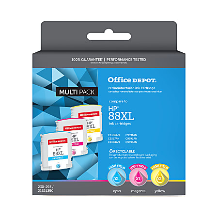 Office Depot® Brand Remanufactured Cyan, Magenta, Yellow Ink Cartridge Replacement For HP 88, Pack Of 3, OD88CMY