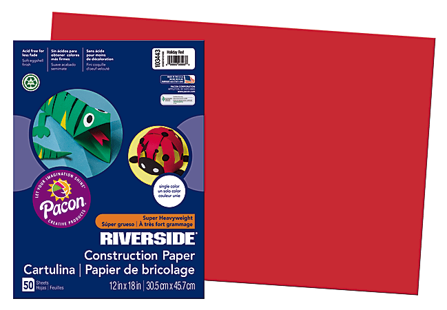Riverside® Groundwood Construction Paper, 100% Recycled, 12" x 18", Holiday Red, Pack Of 50