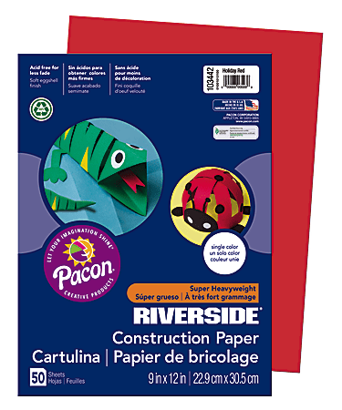 Riverside® Groundwood Construction Paper, 100% Recycled, 9" x 12", Holiday Red, Pack Of 50