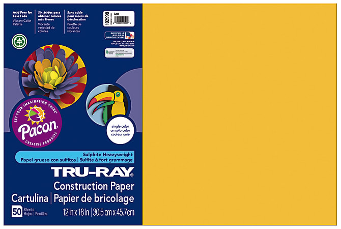 Tru-Ray® Construction Paper, 50% Recycled, 12" x 18", Gold, Pack Of 50