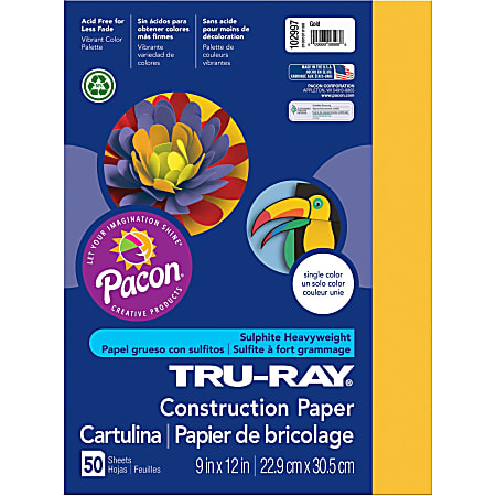 Tru-Ray Construction Paper - Project - 12"Width x 9"Length - 50 / Pack - Gold - Sulphite