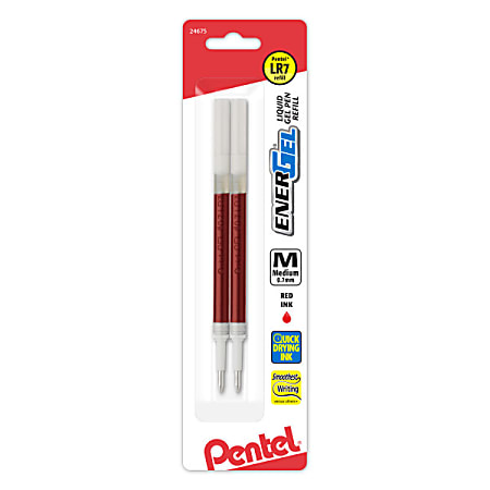 Pentel EnerGel Pen Refills, Medium Point, 0.7 mm, Red Ink, Pack Of 2