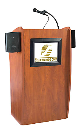 Oklahoma Sound? The Vision Lectern With Sound & Screen & Handheld Wireless Microphone, Cherry/Black