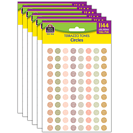 Teacher Created Resources Mini Stickers, 3/8”, Terrazzo Tones Circles, 1,144 Stickers Per Pack, Bundle Of 6 Packs
