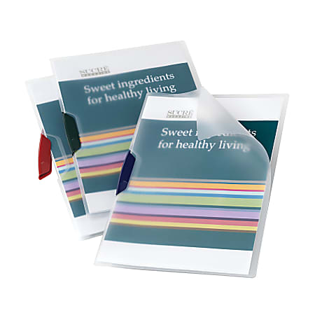 Office Depot&reg; Brand Translucent Front Report Covers With Swing Clip, Letter Size, Clear, Pack Of 5 Covers