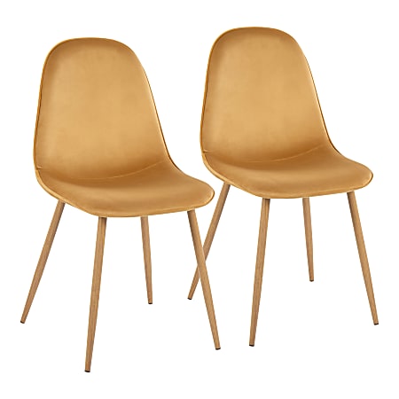 LumiSource Pebble Dining Chairs, Yellow/Natural Wood, Set Of 2 Chairs