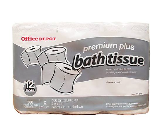 Office Depot® Brand Premium Plus 2-Ply Bath Tissue, 300 Sheets Per Roll, 12 Rolls Per Pack