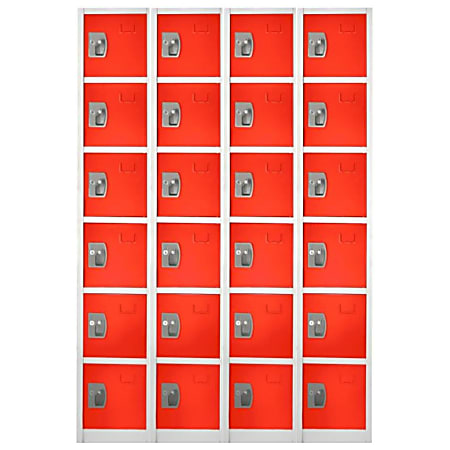 Alpine 6-Tier Steel Lockers, 72”H x 12”W x 12”D, Red, Pack Of 4 Lockers