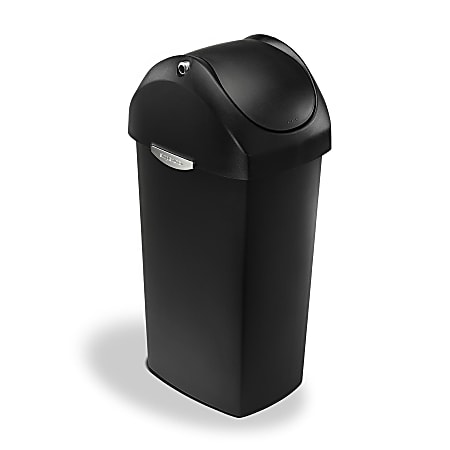 simplehuman® Square Swing-Lid Plastic Trash Can, 15 Gallons, 32-4/5"H x 13-1/2"W x 16-7/10"D, Black