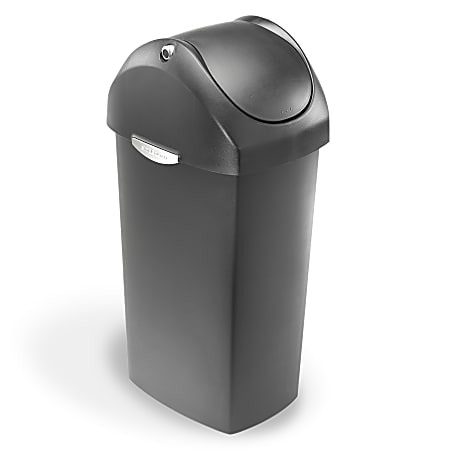 simplehuman® Square Swing-Lid Plastic Trash Can, 15 Gallons, 32-4/5"H x 13-1/2"W x 16-7/10"D, Gray