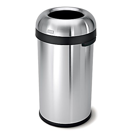 simplehuman Commercial Open Top Trash Can, Bullet Round, 16 Gallons, 29.8" x 16.1" x 15.8", Brushed Heavy-Gauge Stainless Steel