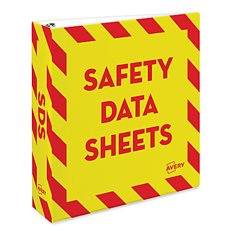 Avery® Preprinted Safety Data Sheet 3-Ring Binder, 2" Rings, Yellow/Red