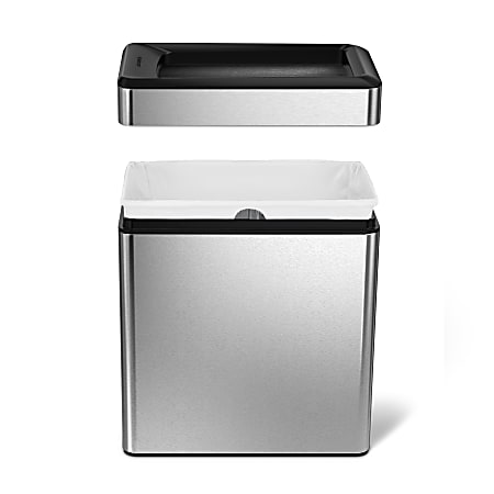 simplehuman Rectangular Open Top Metal Trash Can 2.6 Gallons 13 116 H x 6  14 W x 11 310 D Brushed Stainless Steel - Office Depot