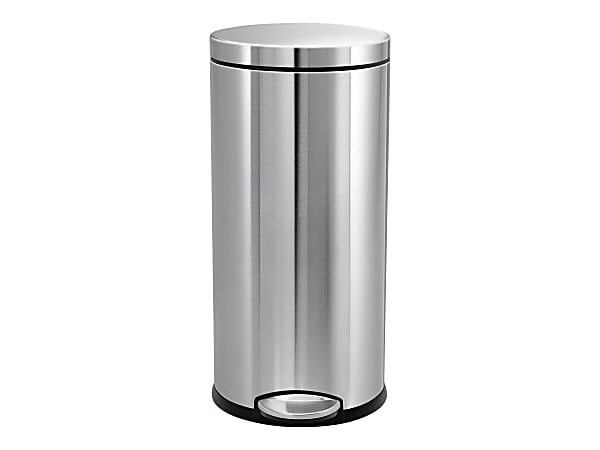 Simplehuman - Trash can - round - flip lid - 7.9 gal - foot pedal - stainless steel - stainless steel