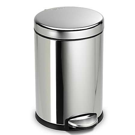 simplehuman Mini Round Step 1.2 Gal Trash Can, Polished Stainless Steel