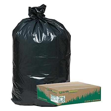 Webster® EarthSense® 75% Recycled Star bottom Commercial Can Liners, 55-60 Gallons, 2.0 Mil Thick, 38" x 58", Black, Carton Of 100
