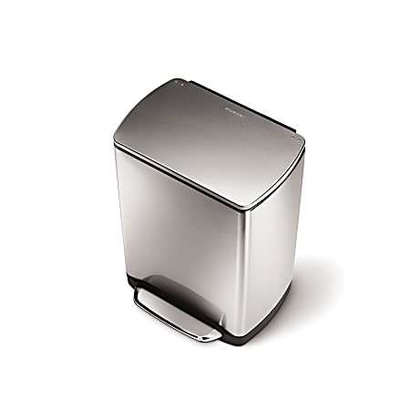 simplehuman Rectangular Fingerprint-Proof Brushed Stainless Steel Step Trash Can, 8 Gallons
