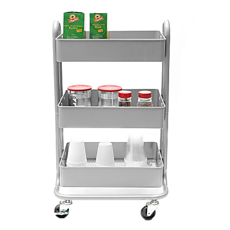 Mind Reader Whirl Heavy-Duty 3-Tier Metal Utility Cart, Silver