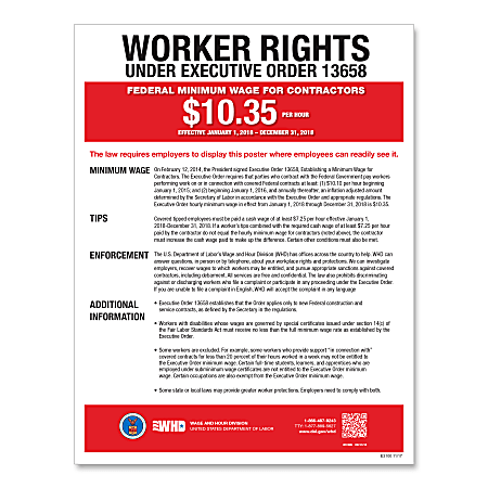 ComplyRight™ Federal Contractor Minimum Wage Poster, Spanish, 11" x 17"