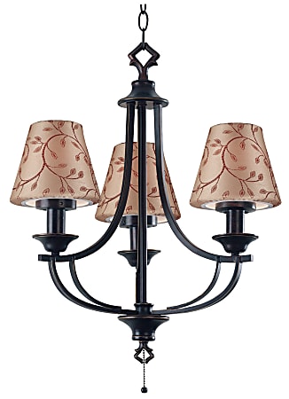 Kenroy Home Belmont Outdoor Chandelier, 23"H, Leaf Print And Taupe Shades/Bronze Finish