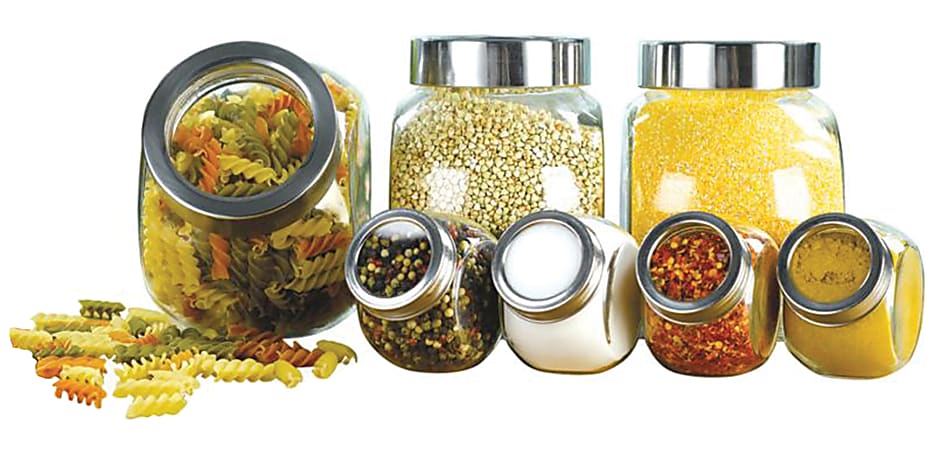 EuroHome 7-Piece Glass Kitchen Storage Set, 17”H x 7”W x 6-1/4”D, Clear/Chrome