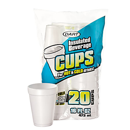Dart® Insulated Foam Drinking Cups, White, 16 Oz, Box Of 20