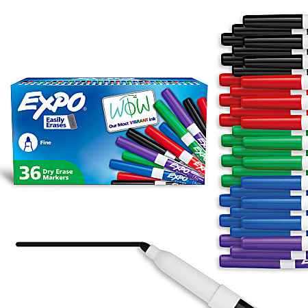 EXPO Dry Erase Markers, Low Odor Ink, Assorted Colors, Fine Tip, 36 Count