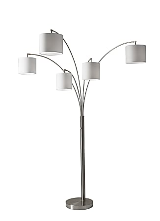 Adesso® Trinity 5-Arm Arc Lamp, 82”H, White Shade/Brushed-Steel Base