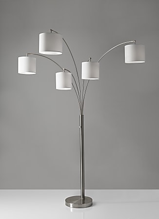 Adesso Trinity 5 Arm Arc Lamp 82 H White ShadeBrushed Steel Base Office Depot