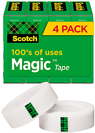 Scotch® Magic™ Invisible Tape, 3/4" x 1000", Clear, Pack of 4 rolls