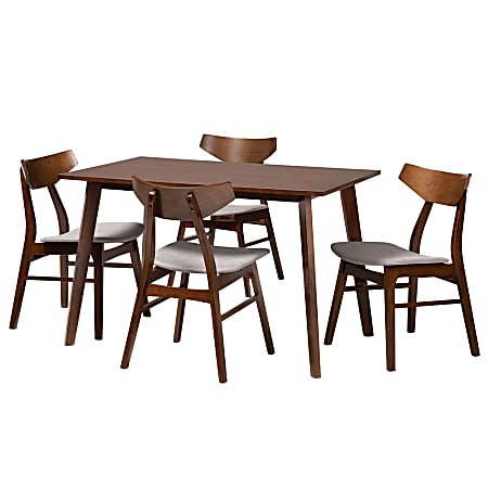 Baxton Studio Lois Dining Set, 29-1/2”H x 47-1/4”W x 29-7/16”D, Light Gray/Walnut Brown