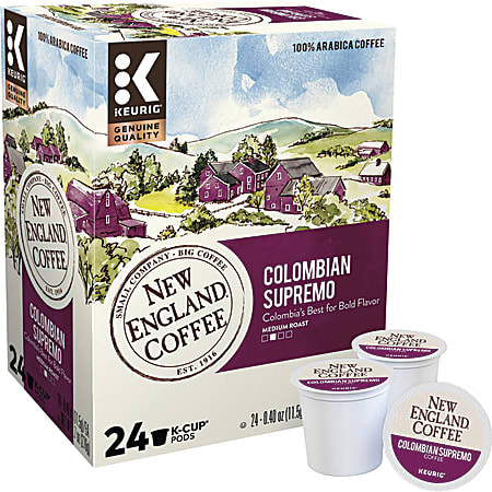 New England Coffee Single-Serve K-Cups, Medium Roast, Colombian Supremo, Box Of 24 K-Cups