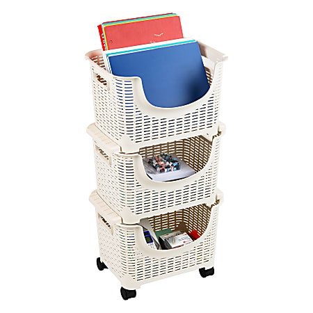 Mind Reader Basket Collection 3 Tier Stackable Storage Containers Ivory -  Office Depot