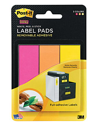 Post-it® Super Sticky Removable Label Pads, 2900-FOY, Rectangle, 1" x 3", Pink, 50 Labels Per Pad, Pack Of 3 Pads