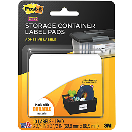 Post-it® Removable Storage Container Labels, 2800-SC, Rectangle, 2 3/4" x 3 1/2", White, Pack Of 10