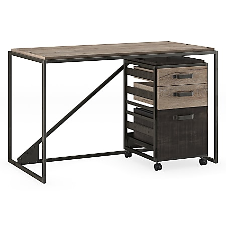 Bush Furniture Refinery Industrial Desk With 3 Drawer Mobile File Cabinet, 50"W, Rustic Gray/Charred Wood, Standard Delivery