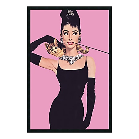 Amanti Art Audrey Hepburn - Pink Framed Art Print, 37"H x 25"W, Black