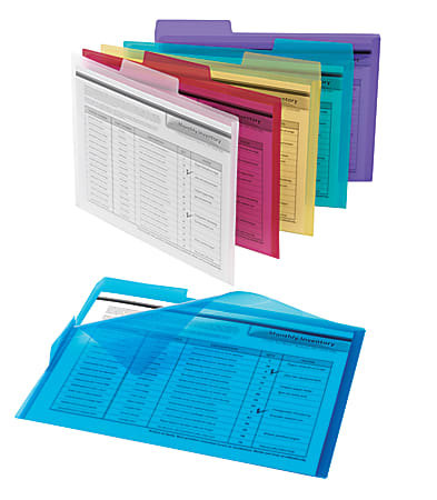 Office Depot® Brand Poly Project Tab Folders, Letter Size, Assorted Colors, Pack Of 6