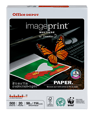 Office Depot® ImagePrint® Multi-Use Paper, Letter Size (8 1/2" x 11"), 20 Lb, FSC® Certified, Ream Of 500 Sheets