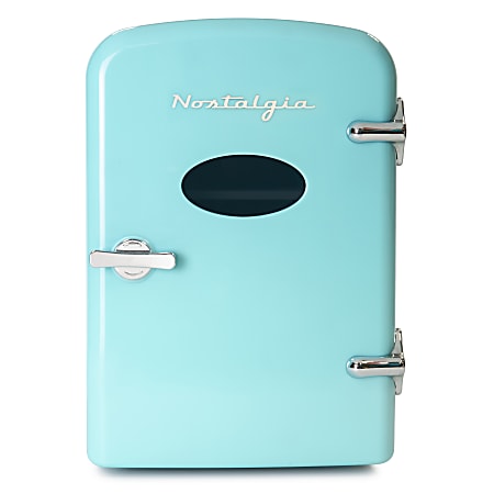 Nostalgia Electrics Retro 6-Can 0.14 Cu Ft Personal Cooling And Heating  Refrigerator With Carry Handle, Aqua