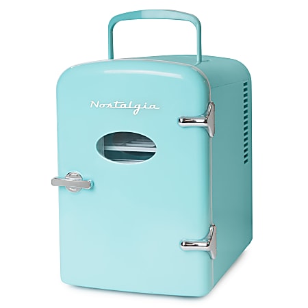 Nostalgia Electrics Retro 6 Can 0.14 Cu Ft Personal Cooling And Heating  Refrigerator With Carry Handle Aqua - Office Depot