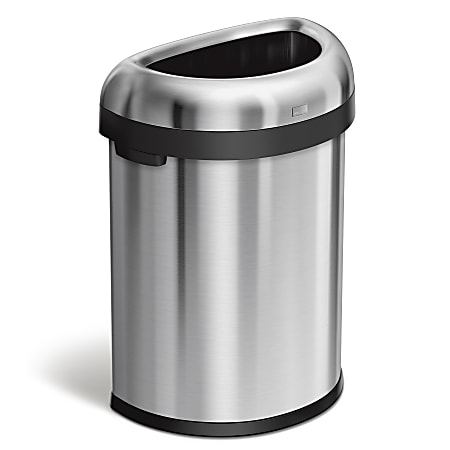 simplehuman Commercial Open Top Trash Can, Semi-Round, 21 Gallons, 30" x 20.7" x 14.3", Brushed Heavy-Gauge Stainless Steel